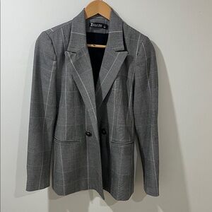 Women’s Plaid Blazer 2 Double Breasted Checkered Tailored Workwear Office Lilac